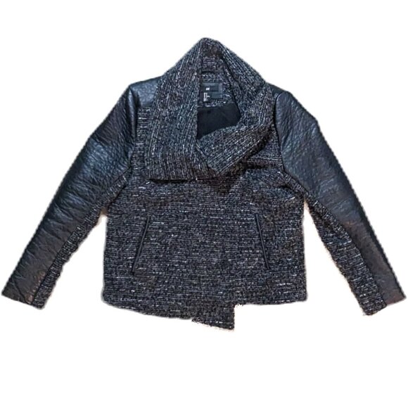 H&M Boucle and Faux Leather Moto Jacket Size 14 Preowned - Picture 1 of 5